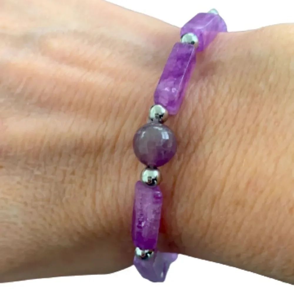 Amethyst Purple Natural Stone Stretch Bracelet for Healing Calm